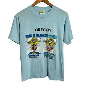 VTG 80s Oregon Graphic T Shirt S/M Blue Rainy Weather Single Stitch Super Shirts